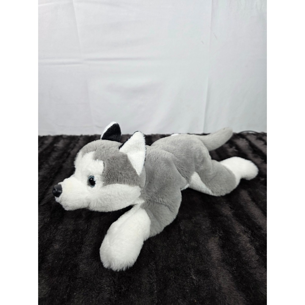 FAO Schwarz Siberian Husky Plush Stuffed Animal Grey White Dog Blue Eyes 12 Inch